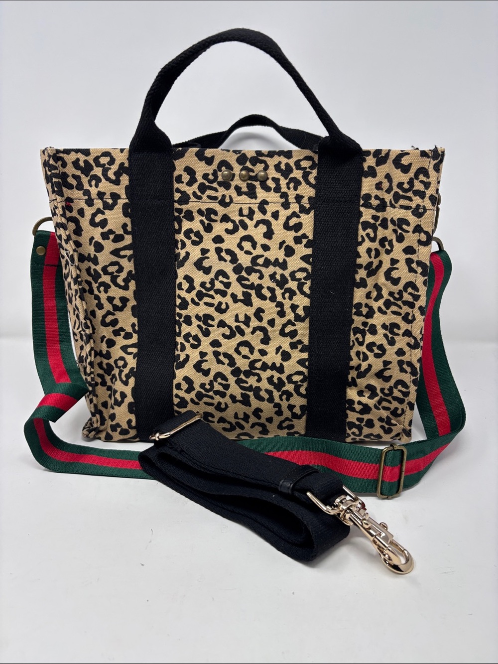 Leopard Print Canvas Tote Bag with Adjustable Straps